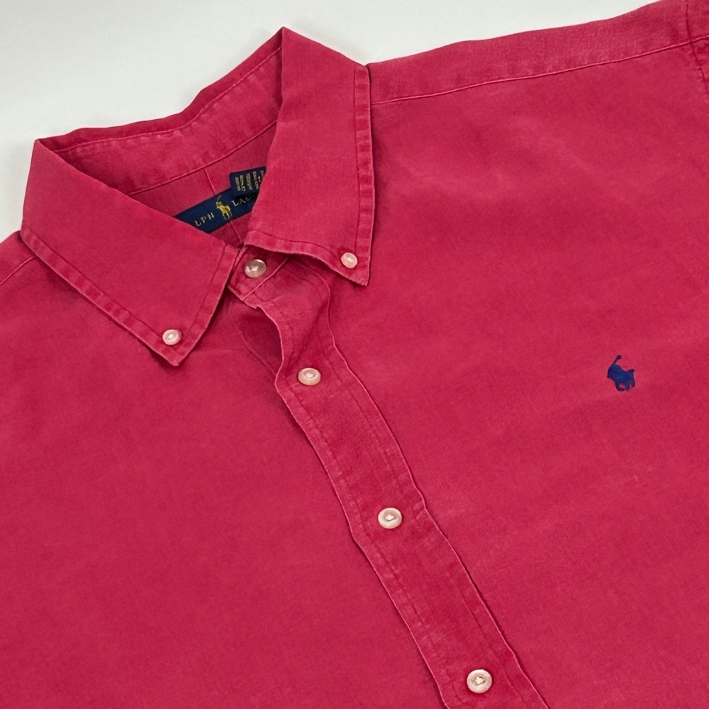 Ralph Lauren Button Down Shirt Mens XXL Fushia 100% Linen Long Sleeve Pony Logo